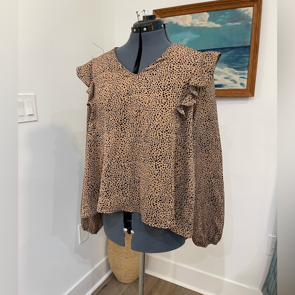 Ruffle Shoulder Spotted Blouse